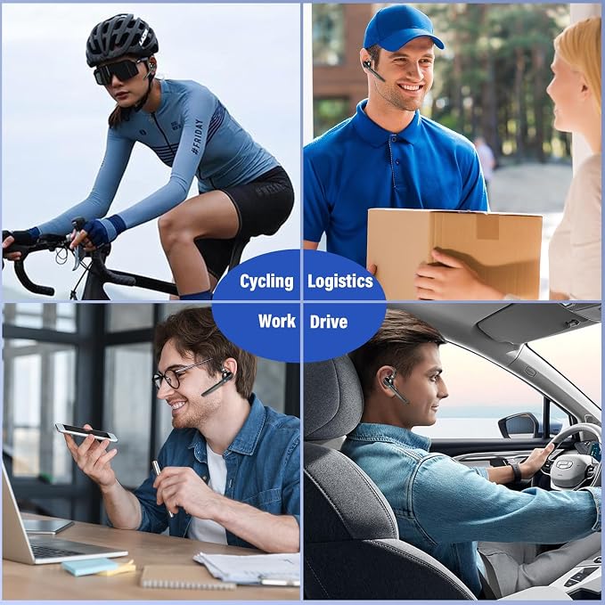2026 Bluetooth Headset, Wireless Bluetooth 5.3 Earpiece, 90Hrs Single-Ear Headset with APTX HD Audio & Mute Button, Dual Noise Cancelling Mics, Hands Free Headphone for Trucker, Business, Gym, Grey