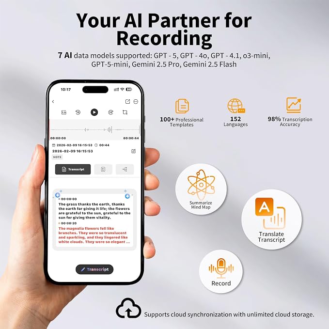 Ai Note Taker, Ai Voice Recorder Pocket Ai Note Taking Device Voice to Text Recorder Ai Recorder Notetaker 152 Languages 64gb Transcribe, Summarize & Text Translation One-Step Magnetic Attachment