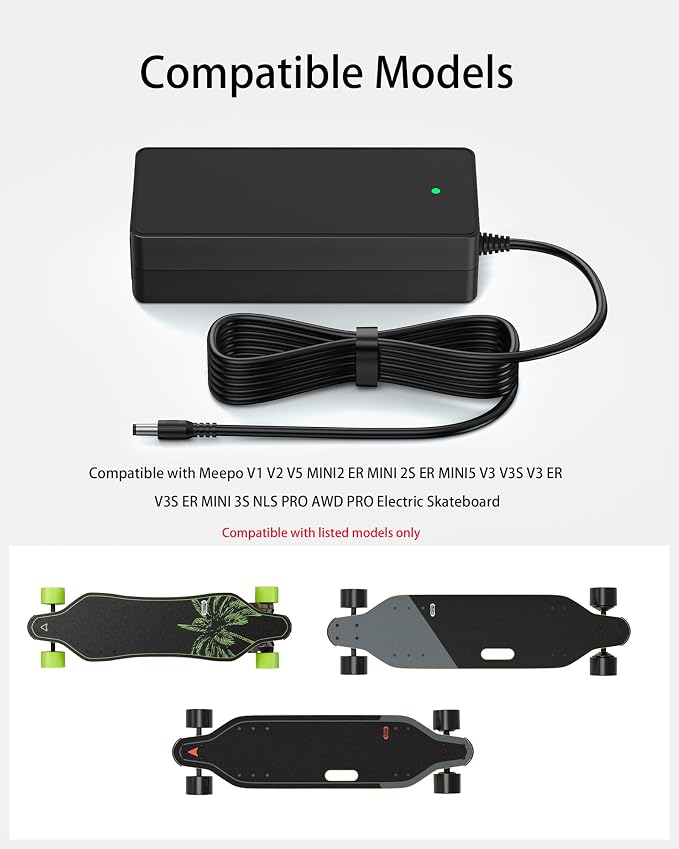 VHBW 42V 2A Electric Skateboard Charger Compatible with Meepo V1 V2 V5 MINI2 ER MINI 2S ER MINI5 V3 V3S V3 ER V3S ER MINI 3S NLS PRO AWD PRO Electric Skateboard,