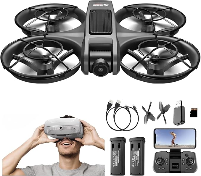 Adult Drone with VR Goggles Headset, First-Person View, 1080P HD Camera for Beginners FPV Quadcopter, 360° Flip, Brushless Motor, Optical Flow Hovering, Speed Control, Propeller Guards, One-Key Takeoff/Landing, Remote Control Helicopter and Airplane fo...