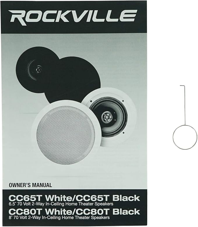 Rockville Pair CC80T Black 8" 70V Commercial Ceiling Speakers | Selectable 20w, 15w, 10w, 5w, 2.5w, 70V Taps, 50W 8-Ohm Mode, Swivel Tweeter, Paintable Flush Grilles for Restaurant