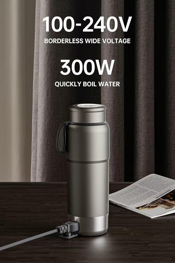Pure Titanium Travel Kettle, 380ML Portable Electric Kettle, 12 Temp Presets, Dual Voltage 100-240V, Temp Control, Fast Boil, BPA-Free, Leak-Proof for Tea, Coffee, Baby Formula, Office & Hotel