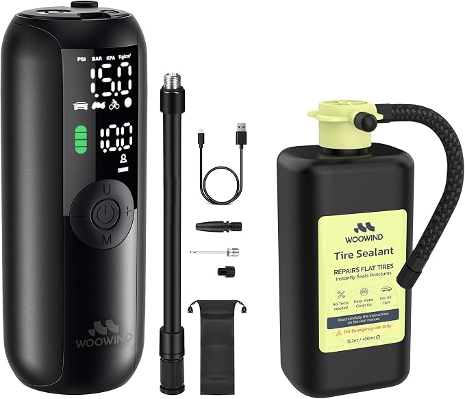 Woowind LP1 Bike Pump Portable Air Compressor, Tire Inflator for Car, 1 Minute Inflation, 150PSI Air Pump for Car Tires, Bikes, Motorcycles, Balls - with Digital Pressure Gauge