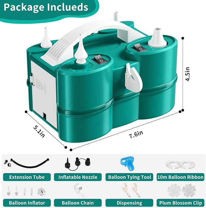 Biapian Balloon Pump Electric, 3-in-1 Portable Electric Air Pump for Balloons and Inflatables, Dual Nozzle Balloon Blower Machine for All Latex 260q Foil Balloon Inflator Deflator for Party Decoration