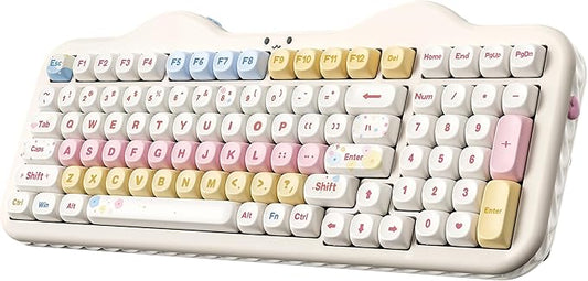 YUNZII C98 Wireless Mechanical Keyboard with Number Pad,99 Key BT5.0/2.4G/USB-C Hot Swap Gasket Mount with PBT MOA Keycaps,Custom RGB,Cute Cake Keyboard for Win/Mac (Beige, Candy Linear Switch)