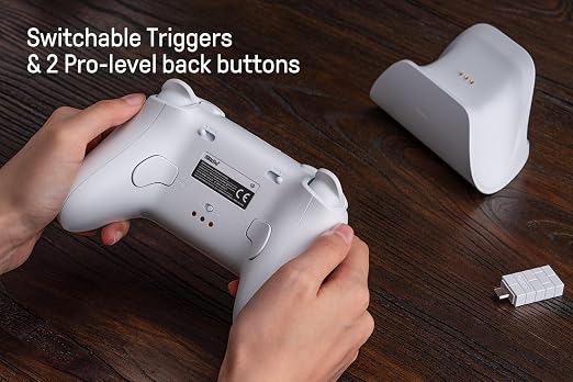 8Bitdo Ultimate 2 Wireless Gaming Controller with TMR Joysticks, Switchable Hall Effect/Tactile Triggers, 8Speed Wireless Tech, Charging Dock, RGB Fire Ring for PC & Android - White