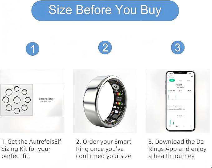 Smart Ring for Women Men, IP68 Waterproof Health Tracker with No Subscription Fee, Sleep and Stress Monitoring, Activity Fitness Ring, Android/iOS Compatible(Silver,10)