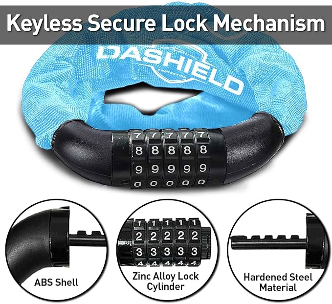Bike Chain Lock Security 5 Digit Resettable Combination, 38.6 inches Heavy Duty Anti Theft Lock Chain for Bicycle, Motocycle, Scooter, Gate, Fence (SkyBlue, 3.2ft)