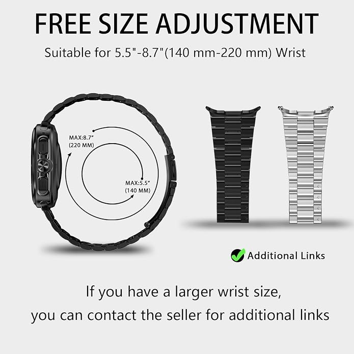 Stainless Steel Metal Band Compatible Samsung Galaxy Watch Ultra 47mm(2025 2024) with Case,Replacement Business 22mm Strap for Galaxy Watch 7 8 Ultra for Men (black+silver)
