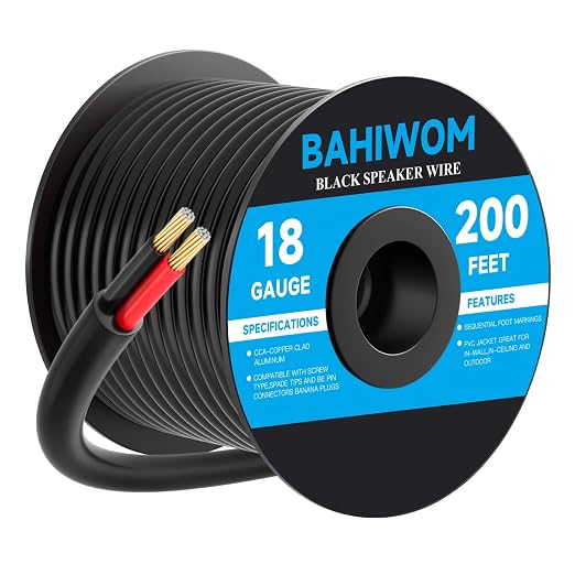 18 Gauge Speaker Wire 200 Feet CL3 Related CCA Black Cable with 2 Conductors for Outdoor Direct Burial Backyard Garden Home Car in-Wall Speaker