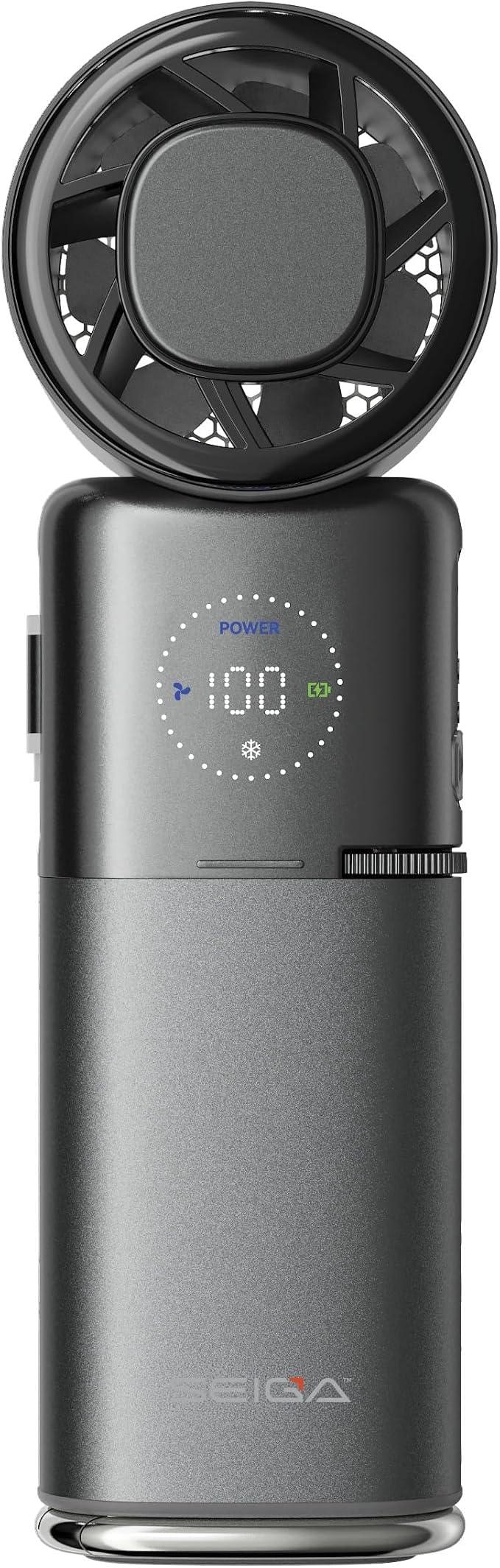 SEIGA Pro Metal Ice Fan with Cooling Plate & 9000mAh Power Bank, 10500 RPM 100-Speed Handheld Fan, 22.5W Fast Charge, USB-C Cable & Flashlight for Travel & Summer