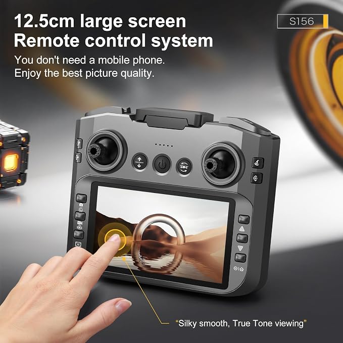 ikaufen S156 Brushless Drone with Dual Camera, Optical Flow Hover, 90° Adjustable Lens, 50X Zoom, 12.5cm Screen Remote Control, LED Night Lights, RC Quadcopter for Beginners (S156 Big screen control (Dark grey))