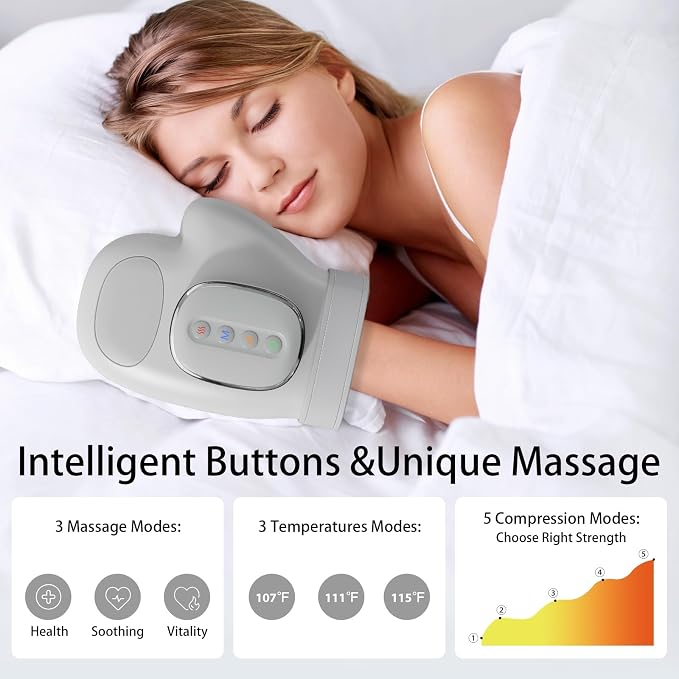 Hand Massager with Heat and Compression, 3-in-1 Professional Hand Massager for Arthritis and Carpal Tunnel Relief, 5 Intensity & 3 Heat Settings, Christmas Gift for Women Men, Office Workers, Seniors