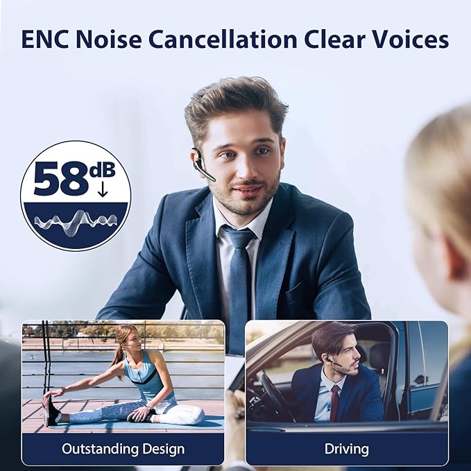 Ngsod Bluetooth Headset, Wireless Earpiece with Upgrade Noise Canceling Mic,500mAh Charging Case Support 72H Talking Time,Hand-Free Headphones with Mute Button for Computer Cell Phones Trucker Work