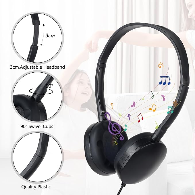 Headphones Bulk 24 Pack for Classroom School,Wholesale Earphones Class Set for Students Teens, Adult Group Learning, Computer Lab, Library, Online Lesson and Testing (Black)