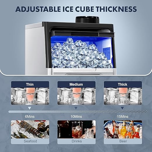 100LBS/24H Commercial Ice Maker Machine, Dual Water Inlet Under Counter or Freestanding Ice Machine, 36 Cubes/Cycle with 22LBS Storage for Home, Bar, Restaurant, Coffee Shop