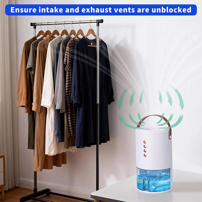 Dehumidifier for Home, 60 Oz | Small Portable Design, For Basement, Bedrooms, Bathrooms, Closets, RVs, Automatic Shut-off, Color Indicator Lights