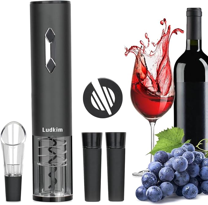 5-in-1 Electric Wine Opener Set, Automatic Batter Powered Corkscrew Kit Includes Wine Aerator Pourer & 2 Vacuum Stoppers, Foil Cutter, Ultimate Cordless Auto Wine Bottle Opener Gift Set