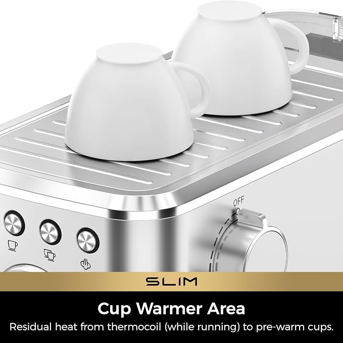 CHULUX Slim Espresso Machine with Milk Frother, 20 Bar Professional Italian Pump Espresso Coffee Machine for Home Cappuccino & Latte Maker, Stainless Steel, Silver