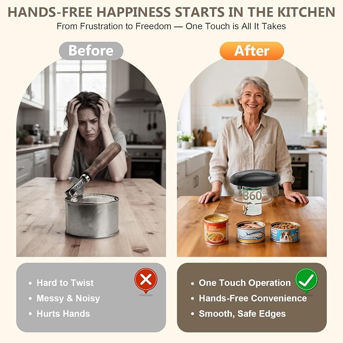Electric Can Opener, Fast One-Touch Automatic Rechargeable Can Opener for Smooth Edge Safe Fast Opening, Fits All Cans, Hands-Free Operation, Amzwit Gift Ideal for Seniors Arthritis Kitchen Gadget