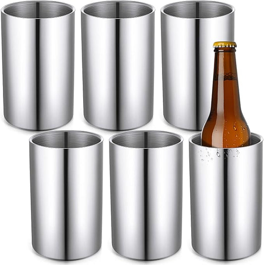 Potchen 6 Pack Wine Chiller Bucket Wine Bottles Cooler Bulk, Stainless Steel Double Wall Insulated Champagne Ice Bucket for Parties,Fits for 750 ml Bottles(Silver)