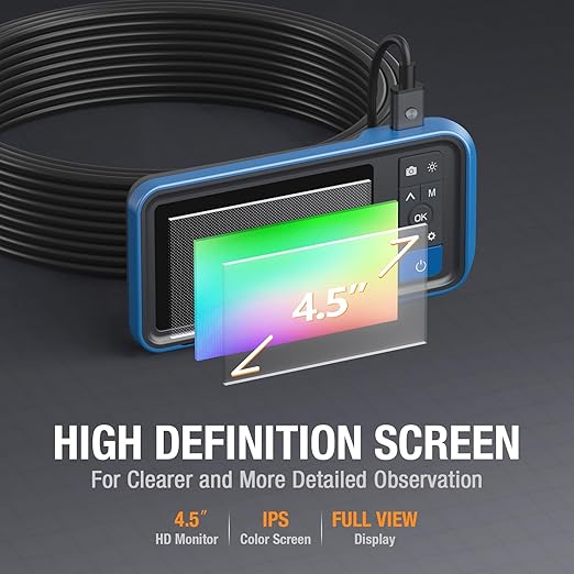 50ft Dual Lens Endoscope Camera with Light, Teslong 4.5" HD Snake Borescope Inspection Camera, Home Waterproof Fiber Optic Scope with Flexible Cable