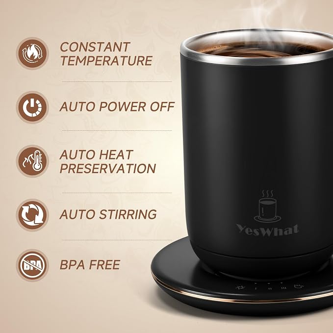 Self Heating and Stirring Coffee Mug，10 oz Temperature Control smart Mug | Electric Coffee Cup for Desk Auto Shut Off Warming Mug Gifts for Coffee Lovers