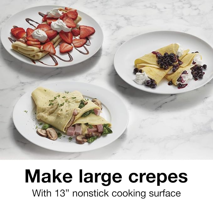 Proctor Silex Electric Crepe Maker with 13” PFAS-Free Nonstick Griddle for Eggs, Pancakes, Omelets and Quesadillas, with Temperature Control, Spatula, Spreader, Batter Cup, Stainless Steel (38400MN)