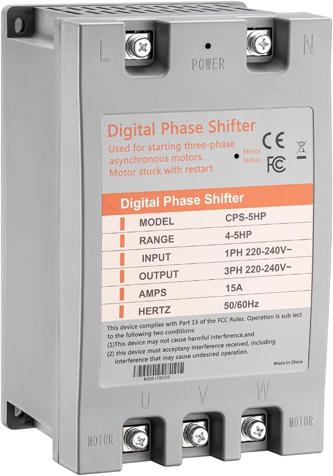 Single Phase to 3 Phase Converter，5HP 220V 3 Phase Converter，220V-240V Input/Output Digital Phase Shift for 5HP Motor
