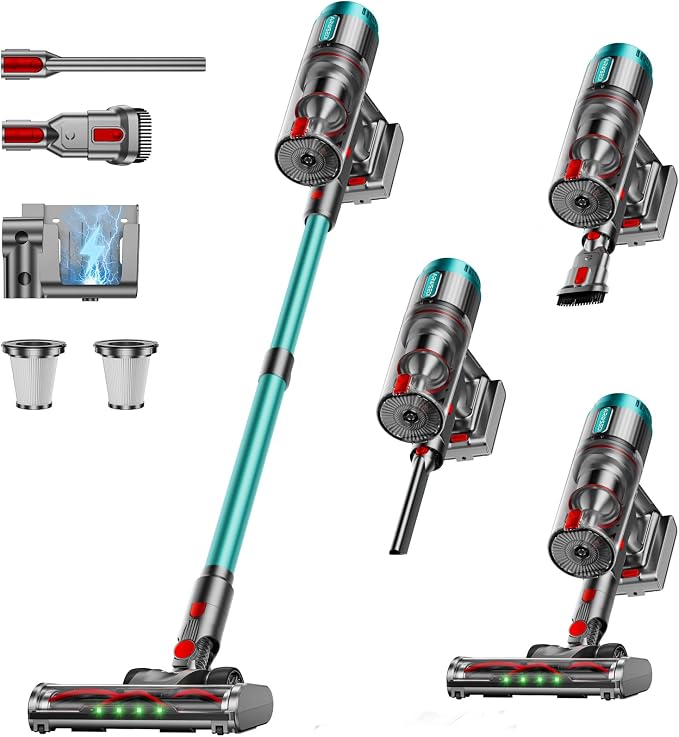 Cordless Vacuum Cleaner, 80Mins 650W/55KPA Self-Standing Vacuum Cleaners for Home, Stick Vacuum with Anti-Tangle Brush, LED Screen, Rechargeable Vacuum for Floor/Carpet/Pet Hair