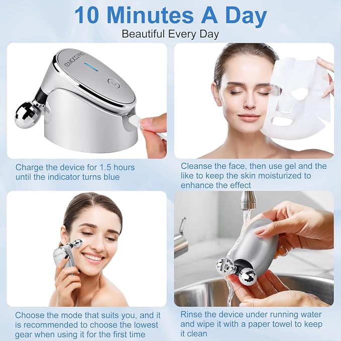 Electric Facial Massager Face Massage Tool, 5-in-1 Portable Vibrating Neck and Face Massager with Dual Rollers, Gentle Skincare Device for Women Girls Daily Use