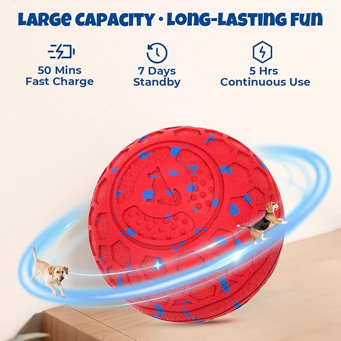 Fsitego Interactive Dog Ball Toys, Automatic Moving Bouncing, Rotating Smart Dog Toy for Small, Medium, Large to Keep Them Busy, Durable E-TPU Material & IP65 Waterproof, 5H Continuous Use(Red)