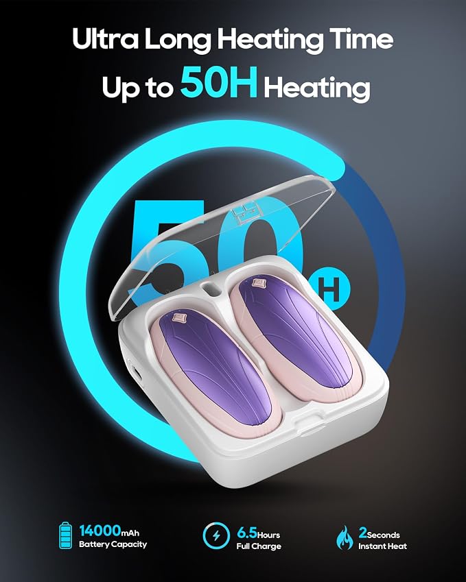 Hand Warmers Rechargeable 2 Pack, 14000mAh Electric Hand Warmers with Wireless Charging Case, AI Chip 3 Heat Settings Up to 50-Hour Portable Pocket Heater, Gifts for Christmas, Camping, Hunting, Golf