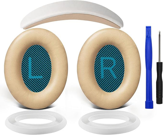 SOULWIT Replacement Kit for Bose QuietComfort 25 (QC25), Ear Pads Cushions + Headband + Earpads Cover - Beige
