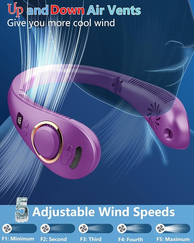 Portable Neck Fan Rechargeable,Bladeless Misting Fan Around Neck Fans that Blow Cold Air,Wearable Cooling Fan Mister Over the Neck,Headband Mobile Nevk Cooler Best Gifts for Women Men Adults Purple