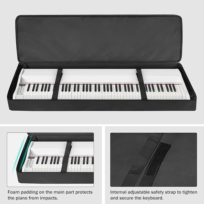 88 Key Keyboard Case 53.9''x7.1''x14.6'', Portable Padded Piano Bag Keyboard Gig Bag with Handles and Adjustable Shoulder Straps with 4-Pocket for Keyboard Accessaries (Black)