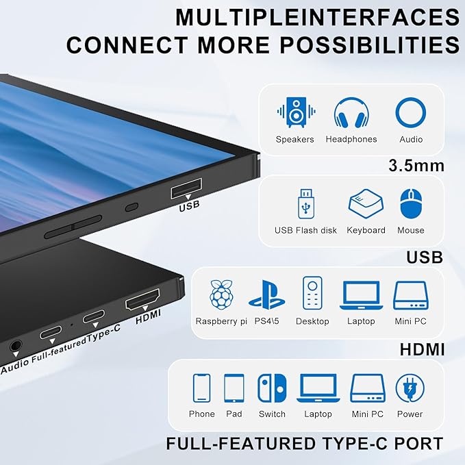 IBW 15.6" Portable Monitor Touchscreen, 1080P FHD IPS Travel Monitor with Tempered Glass, 10-Point Touch, Dual Speakers & Kickstand, USB-C HDMI External Monitor for Laptop MacBook Phone PS5 Switch