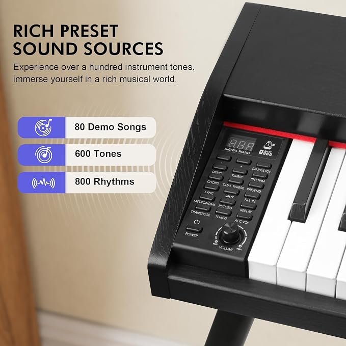 UISCOM 88 Key Digital Piano Keyboard for Beginners,Full Size Electric Piano Semi-Weighted Keyboard with Sheet Music Stand,Pedal,Headphone,Power Adapter,USB-MIDI Compatibility,Wood Grain Black