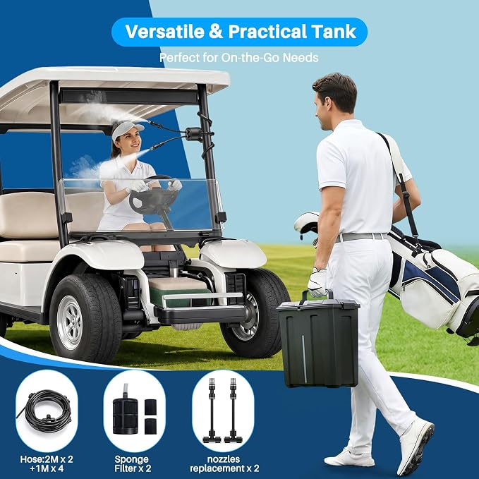 Ausic Portable Misting System, Battery Powered Outdoor Water Mister with 9L Bucket & Rechargeable Pump (Consecutive 8Hrs), Misters for Outside Patio Cooling, for Sports, Camping, Tailgating, Umbrella