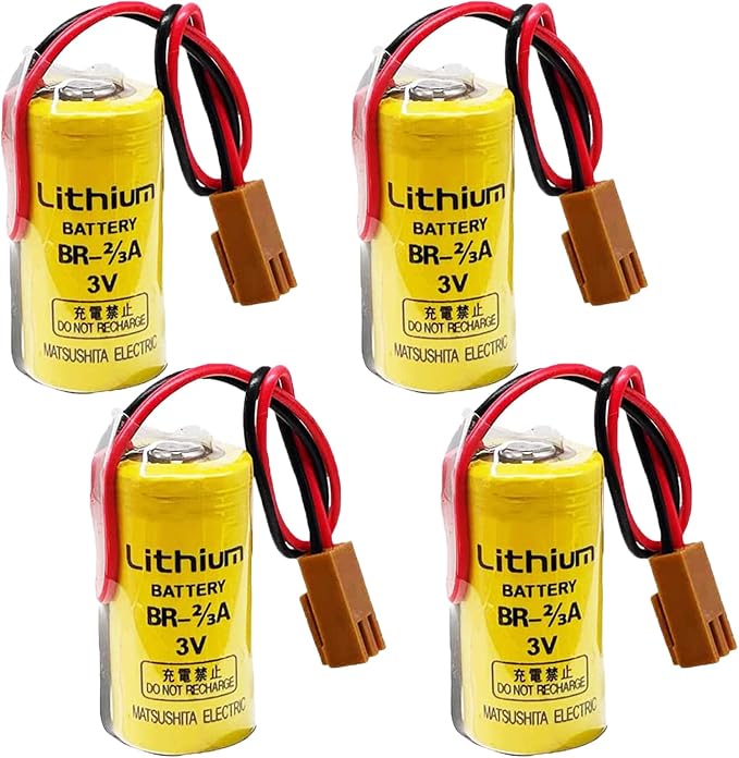 4-Pack 3v br-2/3a Lithium Battery br17335 with Brown Plug for A98L-0031-0006 System Battery,Industrial Backup Battery