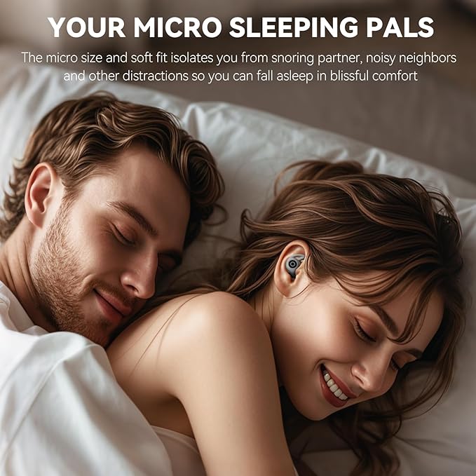Sleepals Micro Sleep Earbuds for Side Sleepers | Sleep Headphones with Soft and Snug Fit | Moderate Noise Reduction (not ANC) | Small and Light, 4H Single Play, 28H with Charging Case (Black)