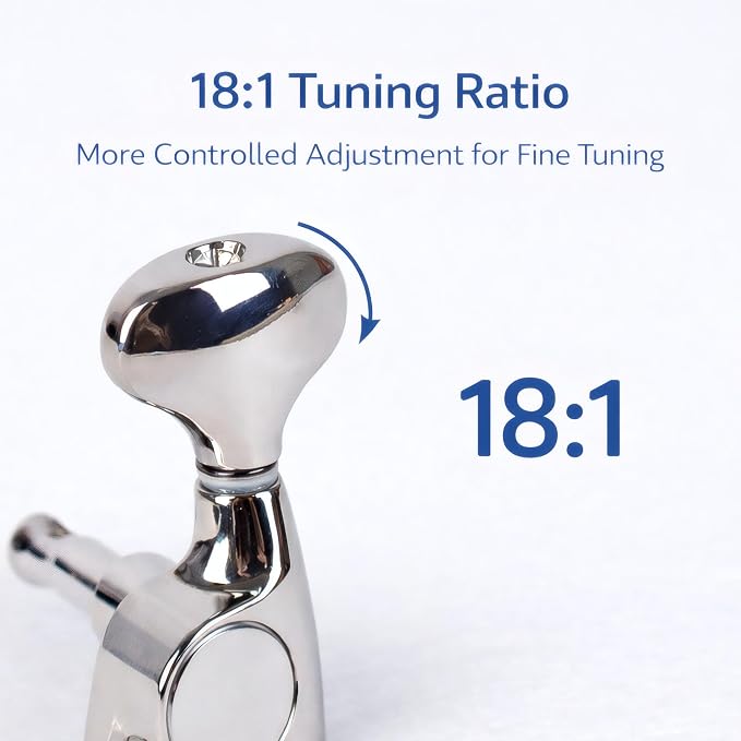 Guitar Tuners, 3L3R Sealed Tuning Pegs, 18:1 Guitar Machine Heads, 6-Pack with Screws Nuts and Washers, Silver-Plated Finish