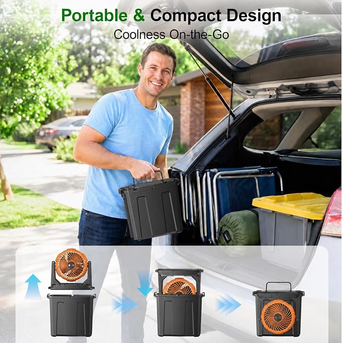Ausic 1.35 Gal Portable Misting Fan, Outdoor Fans for Patios, [Max 30H] Rechargeable Battery Operated Fan, Bucket Mister Water Cooling Fan for Camping/Travel/Beach, 2 Large Spray Outlets
