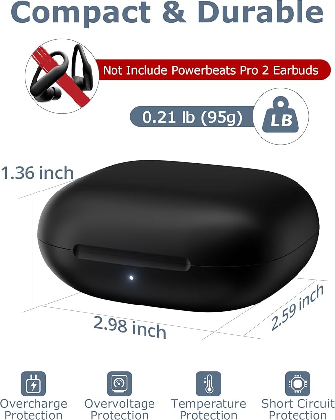 Charging Case Replacement for Powerbeats Pro 2: 600mAh Wireless Charging Case with Bluetooth Pairing & USB-C Cable