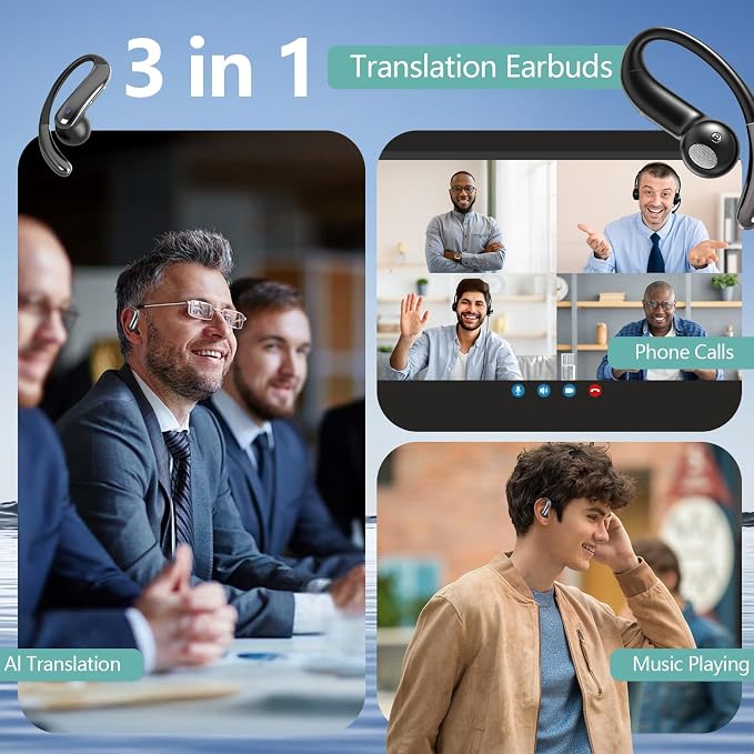 AI Translation Earbuds Real Time, Translator Headphones 164 Languages & Accents, Audifonos Traductores Inglés Español, Bluetooth5.4Device for Travel Business Learning Compatible with iOS and Android ﻿