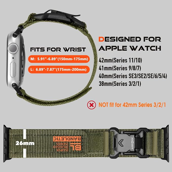 Bandletic Compatible with Apple Watch Series 11 Bands for Women Men, Soft Nylon Strap with Magnetic Fidlock V-Buckle for iWatch 42mm(Series 11/10), 41mm(9/8/7), 40mm(SE3/SE2/SE/6/5/4), 38mm(3/2/1)