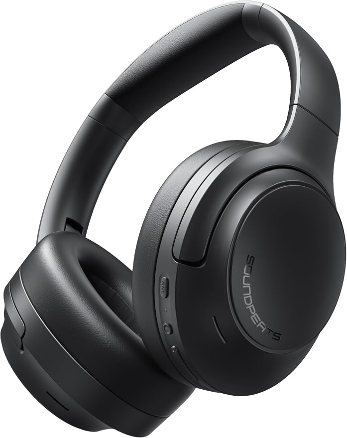 SoundPEATS Cove Pro Over Ear Headphones with 56dB Adaptive Noise Cancellation, 95H Battery for Long Flights, Comfortable Over-Ear Design, Hi-Res Audio & Clear Calls,Black