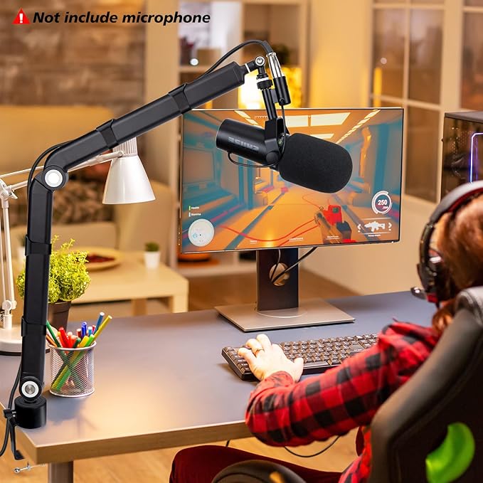 SUNMON Shure SM7dB Boom Arm with Pop Filter - Adjustable Mic Arm Compatible with SM7dB Microphone, Noise reduction Mic Windscreen, Weighted Metal Height adjustment Mic Stand for Shure Microphone