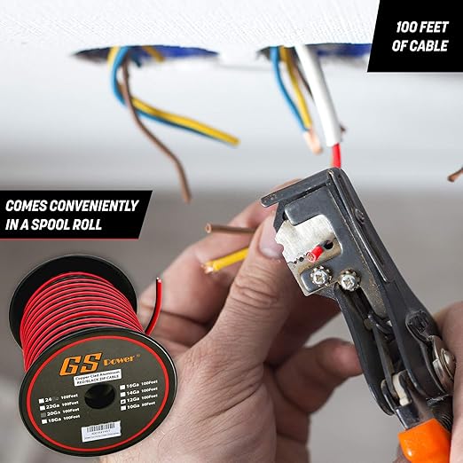 GS Power 100ft CCA 12 Gauge Wire Automotive, Red & Black Bonded, 12 AWG 12v, Flexible Speaker Electrical Wire Low Voltage Primary for Car Stereo Audio Trailer Harness Hookup Wiring DIY