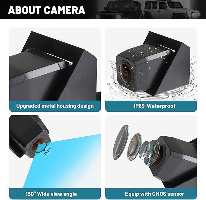 EWAY Classic 3.0 Adjustable Spare Tire Backup Camera for Jeep Wrangler JK JKU Rubicon Sahara Sport Unlimited 2007-2018, Heavy-Duty Metal Housing Rear View Reverse Parking Off-Road Wheel Mount Camera